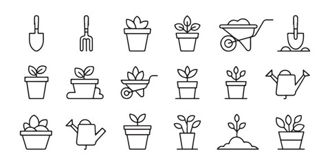 Set of Gardening and Agriculture Line Icons Vector Illustration © KANIJ  FATAMA