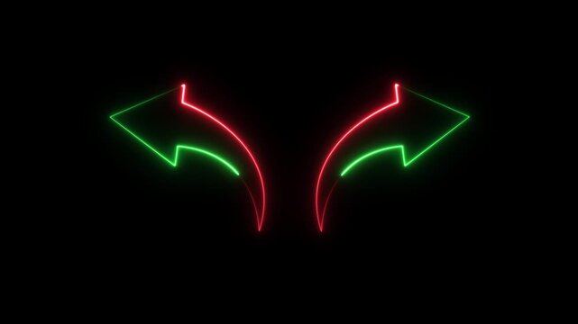 Tow arrow neon icon animation on black background.