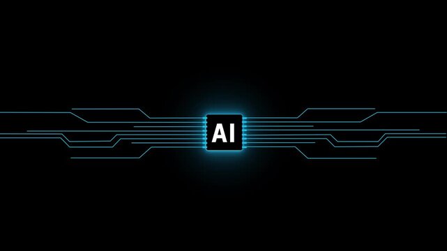 Animation of Cyan digital AI logo with futuristic technology. Chat with AI or artificial 4k Animation video on Black Background