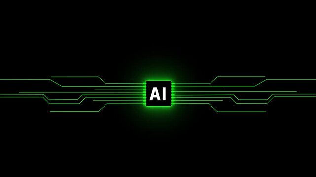 Animation of Cyan digital AI logo with futuristic technology. Chat with AI or artificial 4k Animation video on Black Background