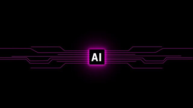 Animation of Cyan digital AI logo with futuristic technology. Chat with AI or artificial 4k Animation video on Black Background