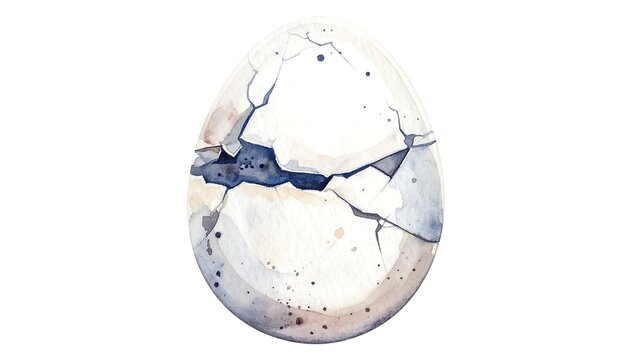 A cracked eggshell with a dinosaur emerging from it