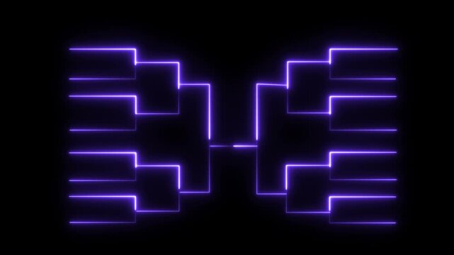 Glowing neon or outline championship single elimination tournament bracket or tree diagram isolated on neon .red color neon line 4k Animation video on Black Background
