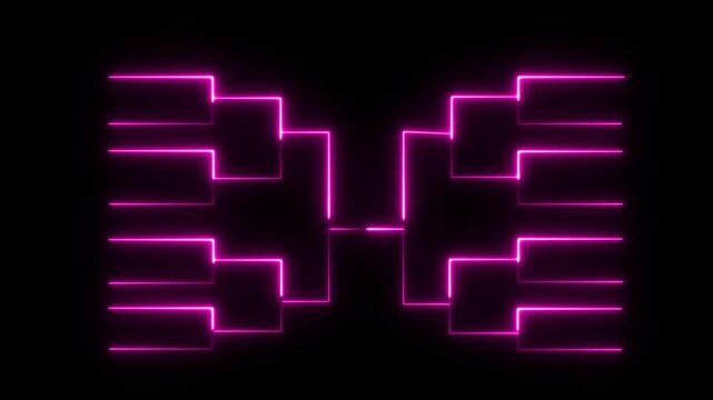Glowing neon or outline championship single elimination tournament bracket or tree diagram isolated on neon .red color neon line 4k Animation video on Black Background