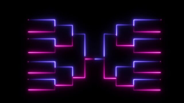 Glowing neon or outline championship single elimination tournament bracket or tree diagram isolated on neon .cyan color neon line 4k Animation video on Black Background