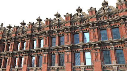 Obraz premium Angled perspective of historic building facade with transparent background copy space.