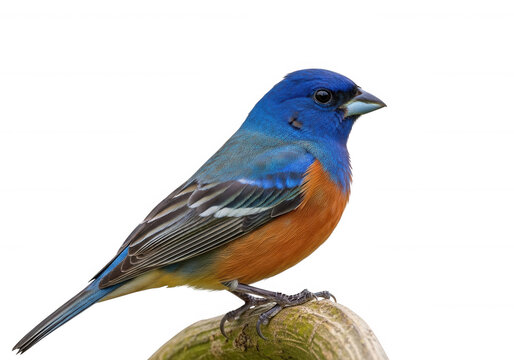 Blue and black bird perched on a rocky surface isolated on transparent background