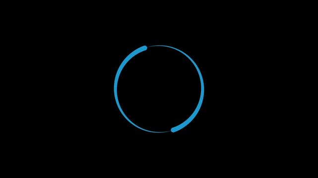 Animation of cyan color loading circle icon on black background. 4k video