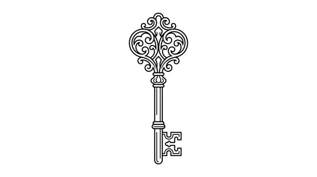 Vintage ornate antique skeleton key illustration, symbolizing access and discovery