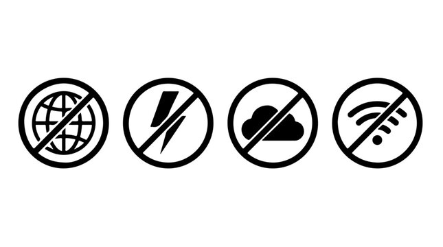 No Connection Icons &ndash; Digital Restriction and Offline Symbols Representing Internet, Cloud, and Network Limitations for Creative Design, Technology, and Communication Projects