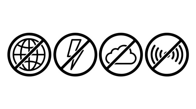 No Connection Icons &ndash; Digital Restriction and Offline Symbols Representing Internet, Cloud, and Network Limitations for Creative Design, Technology, and Communication Projects