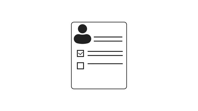 Minimalist user profile or resume creation animation on screen, digital registration form line icon concept
