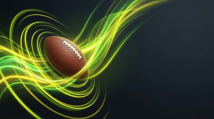 Obraz premium American football with dynamic yellow and green curved light streaks