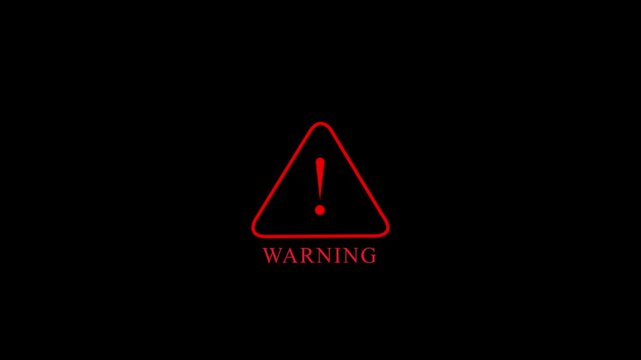 Warning security alert the screen data hacking malware virus caution signal icon animation. Digital computer cybersecurity protection and warning system 4k Animation video on Black Background