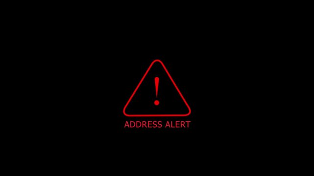 A glowing address alert icon location tracking and digital safety. It represents a location-related warning, error, or important notification and technology 4k Animation video on Black Background
