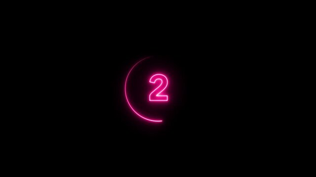 Neon bright glowing countdown timer from 5 to 0 seconds. Neon glowing countdown timer 5 second animation .Neon Countdown on black background 4k Animation video on Black Background