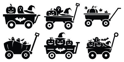Collection of halloween wagon silhouette icon set. Happy Halloween icon Vector illustration on white background. © Bhabas