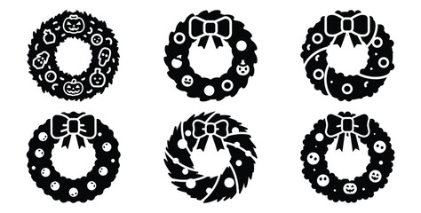 Collection of halloween wreath silhouette icon set. Happy Halloween icon Vector illustration on white background. © Bhabas
