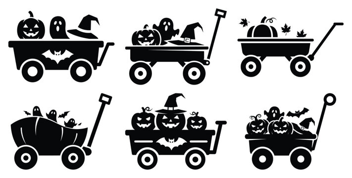 Collection of halloween wagon silhouette icon set. Happy Halloween icon Vector illustration on white background.