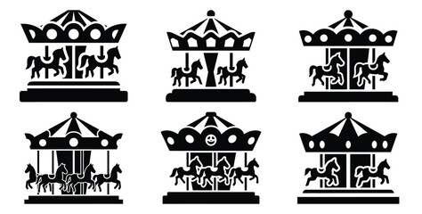 Collection of haunted carousel silhouette icon set. Happy Halloween icon Vector illustration on white background. © Bhabas