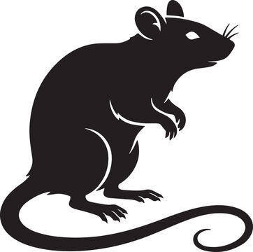 Black silhouette of a rat standing on hind legs looking right  rodent animal