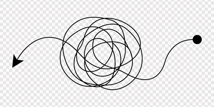 Messy tangle continuous one line drawing of chaos and confusion turning into a clear path and target. Vector illustration, Modern chaos with circle messy tangle icon sign continuous one line drawing
