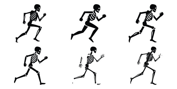 Collection of skeleton running silhouette icon set. Happy Halloween icon Vector illustration on white background.