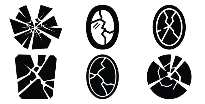 Collection of broken mirror silhouette icon set. Happy Halloween icon Vector illustration on white background.