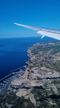 Aerial view of Marseille coastline from airplane near Marignane France