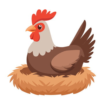 Cartoon chicken sitting in a straw nest