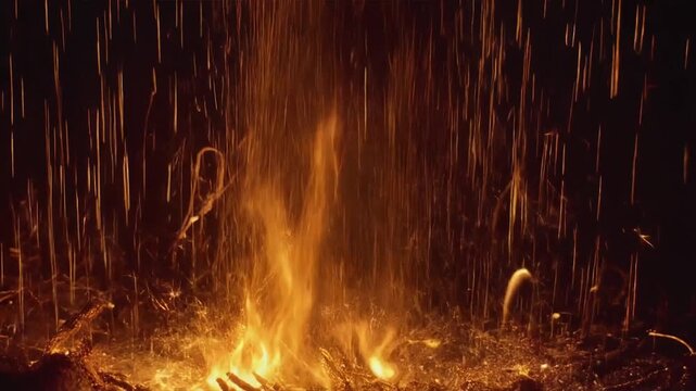 Healing Rain Of Magical Fire Sparks Falling Gently In A Fantasy Atmosphere