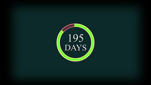 205-day calendar date text 4k animation .Countdown Timer Graphic and White 205 Days Segmented Arc On Grid Background.The Motion video, calendar, text,number, days, date, countdown neon text concept.