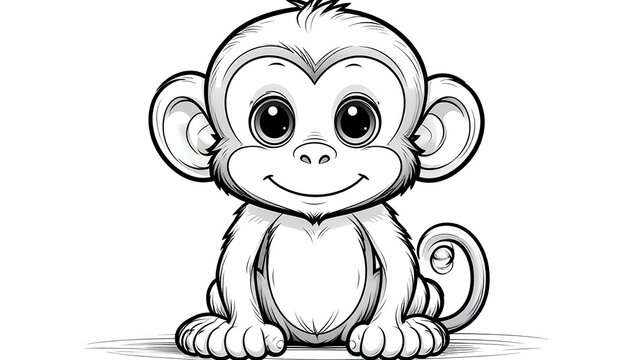 A cute cartoon monkey with big eyes and a smile sits on its haunches