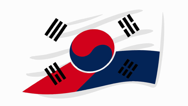 South korea flag with artistic brush strokes and dynamic motion