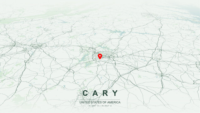 Modern minimalist vector map of Cary, North Carolina, USA. High-quality scalable illustration of Cary city grid, Cary Parkway loop, Interstate 40 corridor for posters design.