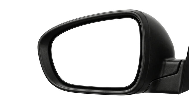 Side view of black car side mirror frame isolated on checkered background for graphic design.