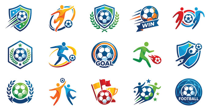 Soccer tournament logo icons set with football club emblems and badges