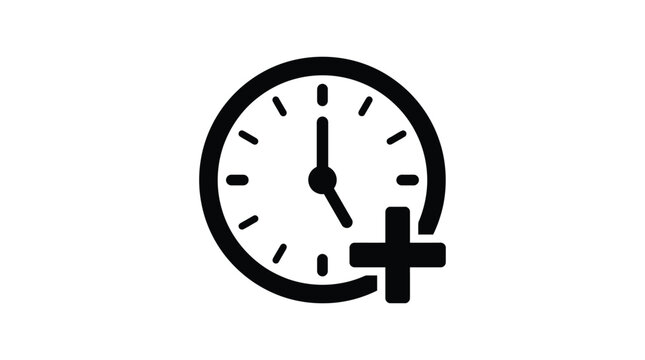 Clock Face With Plus Sign Black Silhouette time