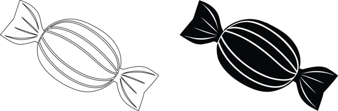 Sweet candy wrapper vector black and white line art and silhouette design illustration.