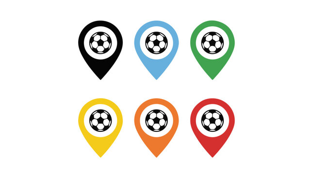 Soccer Location Icons &ndash; Sports and Mapping Symbols Representing Football Venues, Events, and Global Play for Creative Design, Athletic, and Promotional Projects