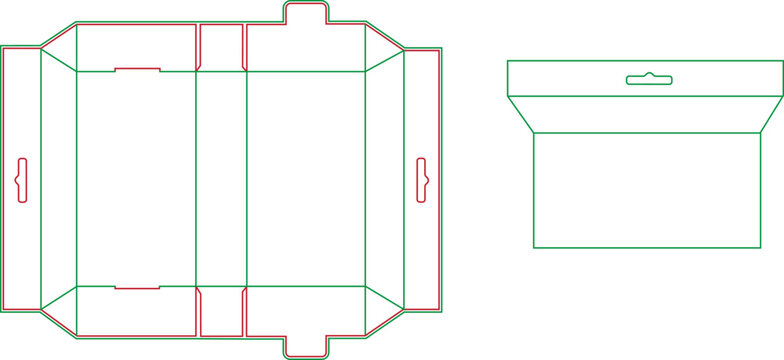 Cardboard box packaging dieline template with hanging tab and display header