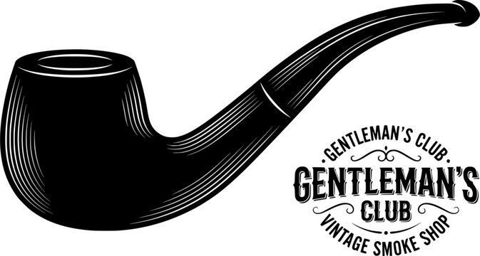 Vintage Smoking Pipe Silhouette - Classic Retro Tobacco Pipe Gentleman Luxury and Smoke Shop Vector Logo Design Template