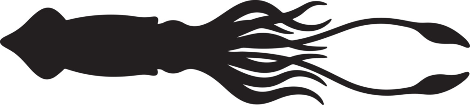 Giant squid sea creature silhouette icon vector illustration element scalable isolated on transparent bg.