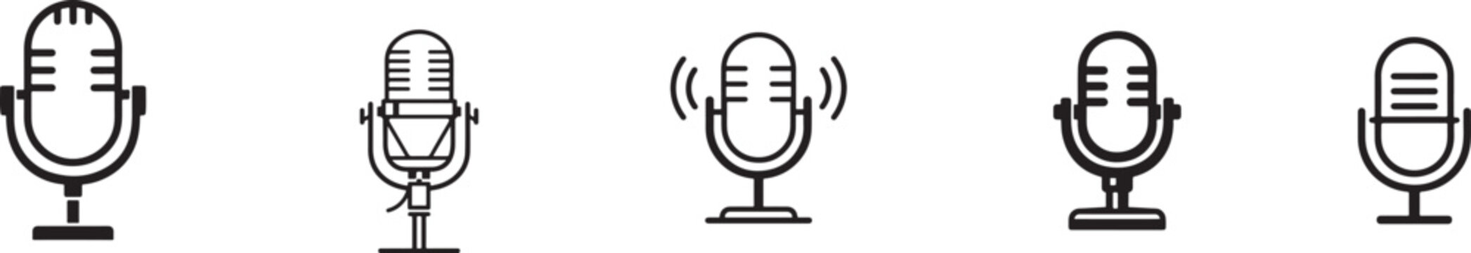 Studio mic icon set in filled, outline, line and stroke styles for web, mobile and UI us
