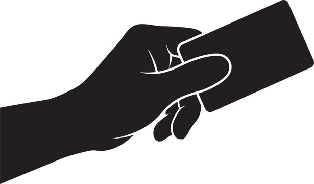Hand holding credit card silhouette isolated on white background simple clean editable vector illustration.