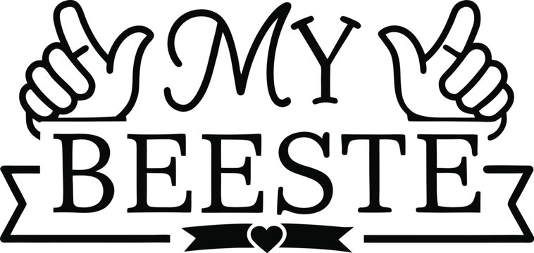 My beeste typography design with thumbs up hand icons and heart symbol on ribbon banner for best friend apparel and gift printing art.