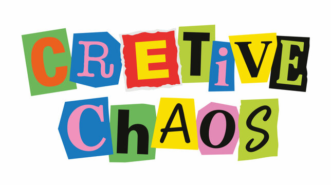 Creative chaos ransom note typography. Colorful cutout letters vector illustration