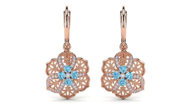 Colorful flower-shaped dangle earrings with gemstones