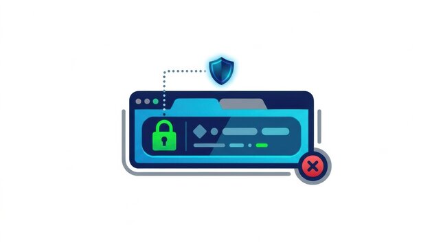 The illustration depicts a padlock symbol on a web browser representing HTTPS verification and online security for users during training