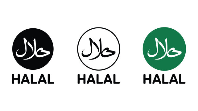 Green white and black halal certification with arabic script in circular badges circle